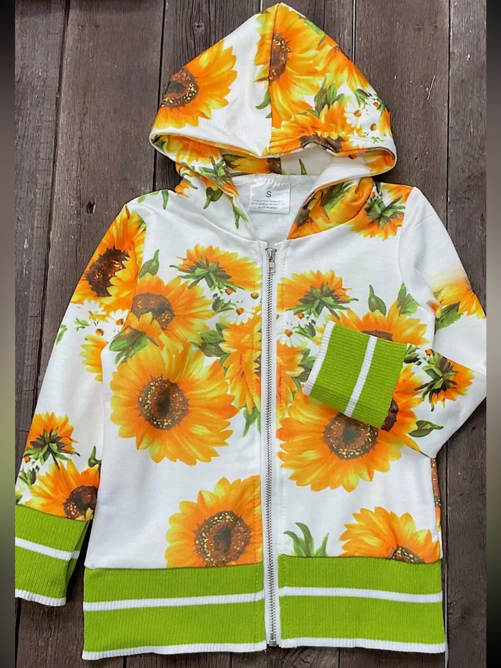 Sunflower White Yellow Green Print Zip Hoodie NIP
